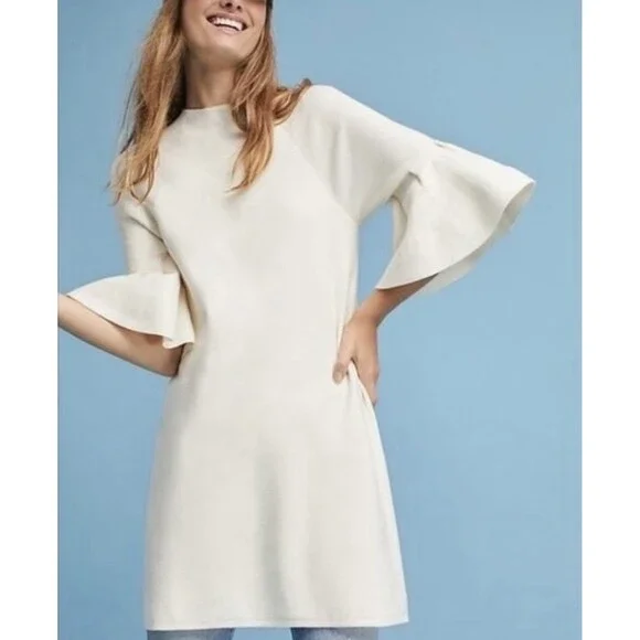 Moth Anthropologie Chester Dress Medium Ivory Off White Sweater Bell Sleeve - Picture 1 of 9